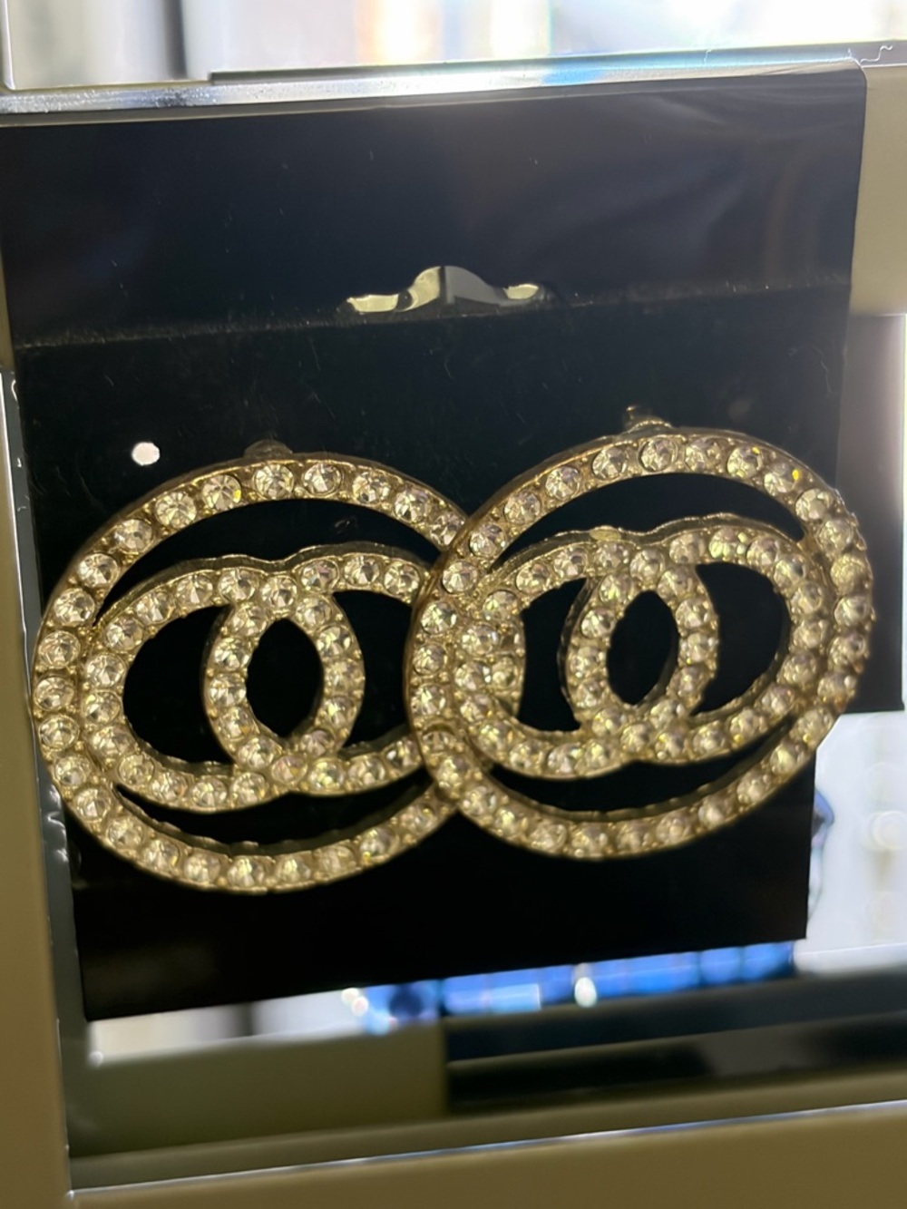 Crystal Interlocking Circle Statement Earrings - Gold Tone